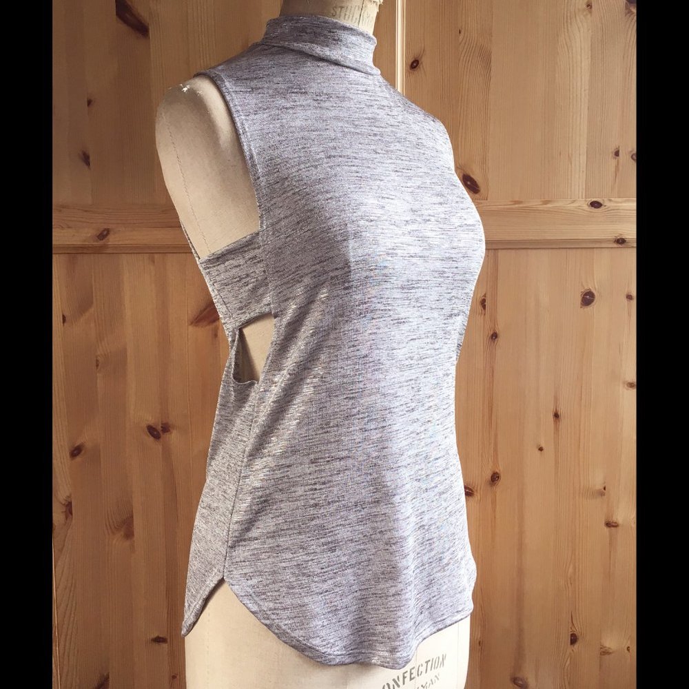 Trendy Tank Top Silver Metallic Cut Outs NWOT